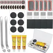 Rubber Tube Patch Glue Kit, 46Pcs Glue Bike Tire Puncture Repair Kit with Rubber Solution and Storage Case for All Bicycles,Road,Mountain, Commuter Bikes (36*Vulcanizing Patches,4*Metal Rasp,2*Lever)