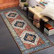 Boho Runner Rugs for Hallway 2x6 Extra Long Washable Non-Slip Hallway Runner Rug Low-Pile Stair Kitchen Runner Oriental Throw Carpet Runner for Entrance Bathroom Living Room Rug Foyer