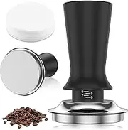 Espresso Tamper Calibrated Coffee Tamper with 200 Pcs Filters Stainless Steel Base Tamper Espresso Tool Fits 53mm Espresso Coffee Machine Filter for Home Office Café