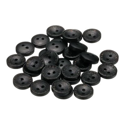 30pcs Wooden Sewing Button 13mm 2 Holes Round Craft Clothing Buttons, Black