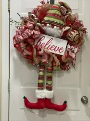 Door Wreath- Jolly Elf Handmade Artificial Christmas Wreath- One Of A Kind!
