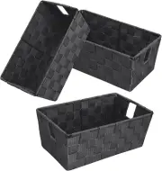 Woven Shelf Storage Tote Basket Bins Container Storage Boxes Nursery 3 Pk Grey