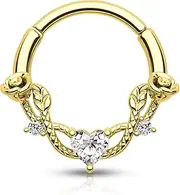 [CM Crareesi Mania] Rose Septum Ring 16G Hinged Segment Rings 316L Stainless Steel Daith Earrings Heart CZ Septum Daith Helix Cartilage Piercing Jewelry Piercing Jewelry