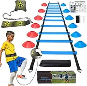YGORTECH Football Training Equipment for Kids, Speed Agility Training Set, Agility Ladder 12 Rung 6M, Football Kick Trainer, 12 Disc Cones, Football Training Kit Gifts for Boys