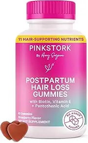 Pink Stork Postpartum Hair Loss Gummies: Hair Skin and Nails Vitamins, Postnatal Vitamins, Biotin for Hair Regrowth + Strengthening, Postpartum Essentials for Moms, Women-Owned, 60 Strawberry Gummies