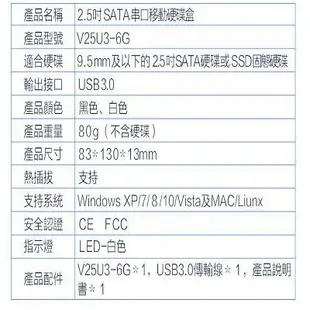 附發票 CyberSLIM V25U3 2.5吋 硬碟外接盒 黑 / 白