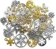 BEZANU Snowflake Charms Bulk, 40 PCS Mixed Color Christmas Metal Snowflake Pendant for Jewelry Making, Bracelets, Art Craft