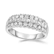 1.0 CT. T.W. Baguette and Round Natural Diamond Multi-Row Band in Solid 14K White Gold