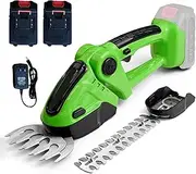 Cordless Hedge Trimmer, Mini Hedge Trimmer with 2 21V Li-Ion Batteries, Handheld Grass Trimmer Cordless, 2 Interchangeable Blades, for Efficient Shrub, Grass, and Lawn Pruning