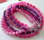 3 Strand Spring Easter Pink Purple Stone 22" Necklace ❤️ Heart Toggle Clasp