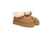 AUSTRALIAN SHEPHERD UGG Boots Women Sheepskin Wool Collar Ankle Platform Mini Santana Chestnut
