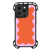 iPhone 16 Pro Ultra Bounce Case MagSafe Compatible Pink Wavy Border on Orange