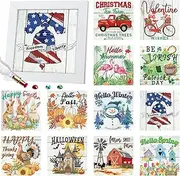 Trandraft 13 Pcs Interchangeable Seasonal Diamond Painting Kits Spring Summer 4th of July Diamond Art Kits with Frame for Cute Cartoon Holiday Table Decor Art Craft Gifts(Stylish Syle)