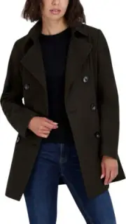 Nautica Women's Peacoat Wool Blend Double Breasted Winter Coat, Black, Small