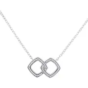 14k White Gold Round Diamond Linked Square Pendant Necklace 1/8 Cttw
