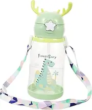 GREENADSCAPE Water Cup with Straw Cute Antler Design Water Bottle for Easy Drinking Sturdy and Easy to Clean Straw Cups for Outdoor Use