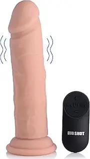 Big Shot Realistic Vibrating Remote Control 7 Inch Dildo. Suction Cup Dildo for Women & Men. Strap-On Harness Compatible for Couples Pegging. Waterproof & Rechargeable-USB & Battery Incl.