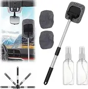 1SET Windshield Window Cleaner Tool Extendable Handle Auto Windshield Glass Cleaner Tool Set with Reusable Microfiber Pads and Spray Bottles