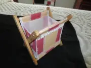 HANDMADE Wood Framed FABRIC Needlework Project 7.5"x 9"x3" STORAGE CONTAINER