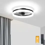 Low Profile Ceiling Fans with Lights and Remote, Fandelier 19.7 INCH Black