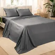 Bare Home 100% Organic Cotton Split King Sheet Set - Smooth Sateen Weave - Warm & Luxurious (Split King, Grey)