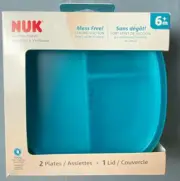 NUK Suction Plates 6+ Mo 2 Plates 1 Lid Green Blue NEW
