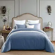 100% Cotton 650TC Sateen Silver Blue Quilt Doona Cover Set (Queen)