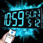 17.2" Large Digital Wall Clock Bluetooth Sync Time, LED Wall Clock with Date ...