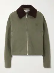 [LOEWE] LOEWE - Shearling-trimmed Cotton-drill Jacket - Army green - FR 44 FR 44 Green
