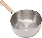 LeoLeoyy Steel Nonstick Saucepan with Lid, Japanese Milk Pot with Wooden Handle, Anti-Scald Deep Pan for Soup, Noodles, Pasta, Home Kitchen Cooking (16CM)