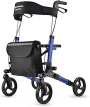 [Equipmed] EasyStride Aluminium Walking Frame Rollator, Foldable, with Bag and Seat, Blue
