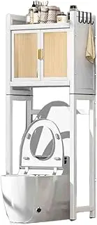 Over The Toilet Storage Shelf,Bathroom Organizer Shelf with Doors,Stable Washing Machine Storage Unit,Space Saving for Laundry Restroom(White,141x51x26cm)