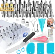 100pcs Cake Decorating Kit w/ 48 Numbered Tips, Piping Bags, Spatula & Smoother