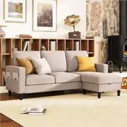 Advwin 3 Seater Sofa Modular Lounge Convertible Chaise with Storage Ottoman Linen Beige
