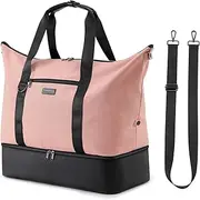 TWOOKTY Travel Duffle Bag Weekender Bag with Shoe Compartment, Waterproof Travel Bag, Carry on Overnight Tote Bag, Pink, Casual