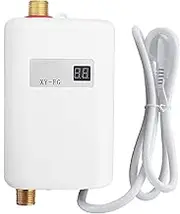 Mini Electric Water Heater, 3000W Instant Tankless Hot Water Heater with LCD Display, Under Sink Water Heater for Kitchen Bathroom Washing (White)