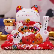 7 inch Ceramic Beckoning Cat Maneki Neko Ornament Feng Shui Decoration