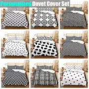 Black And White Checkers Houndstooth Stars Geometric Doona Duvet Quilt Cover Set