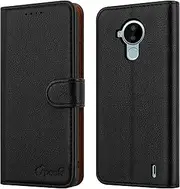 [iPEAK] Case For Nokia C30 Case (6.82’’) Leather Flip Magnetic Closure Folio Book Kickstand Card Holder Wallet Cover Full Protection for NOKIA C30 Phone (Black)