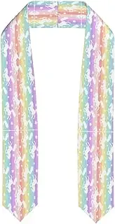 [SKKNT] Unicorns On Colorful Stripes Print Graduation Shawl Stole For Academic Commencements Honor Sash Congratulations Gift