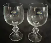 Crystalite Bohemia Czech Republic, Wine Glasses 6” H Goblet Footed Set of 2.