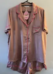 Peter Alexander Womens Nougat Chic Satin Shortie PJ Set Size 1+ RRP$129.00