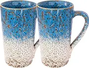 [YINUOWEI] 20oz Porcelain Coffee Mugs Set of 2, Large Tall Coffee Mugs with Handles, Modern Ceramic Coffee Cups for Coffee, Tea, Cocoa, Milk, Gifts for Women Men - White & Blue