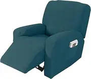 CATZONS Recliner Stretch Sofa Slipcover,4-Pieces Furniture Cover with Pocket Elastic Bottom Cord Jacquard Knitted Sofa Cover (Peacock Blue)