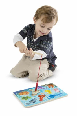 Melissa & Doug Magnetic Wooden Fishing Puzzle Game With 10 Animal Magnets & Pole