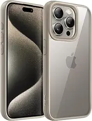 JETech Case for iPhone 15 Pro 6.1-Inch, Shockproof Phone Bumper Cover, Solid Color Matte TPU Frame, Anti-Scratch Clear Back (Natural Titanium)