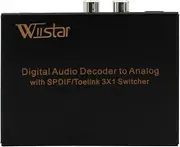 Wiistar Digital Optical Audio Switch 3x1 Toslink 3 In 1 Out with Analog RCA and 3.5mm Headphone Output