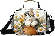 Cute Cat Daisy Insulated Lunch Box for Women Men - Ideal for Work, Picnics - Includes Adjustable Shoulder Strap