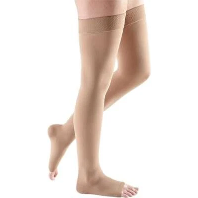 Medi Comfort Thigh High, Open Toe, Dots Band, (Size: I) 30-40mmHg Natural