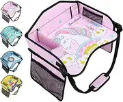 Kids Travel Tray for Toddler Car Seat, Play Tray with Transparent Erasable Surface, Waterproof, Food & Snack Lap Tray Carseat, Stroller, and High Chair, Multifunctional Activity Tray (Horse Pink)